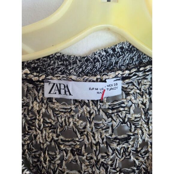 Zara Women Metallic Silver Grey Thread Knit Cotton Cardigan Sweater size Medium - Picture 7 of 8